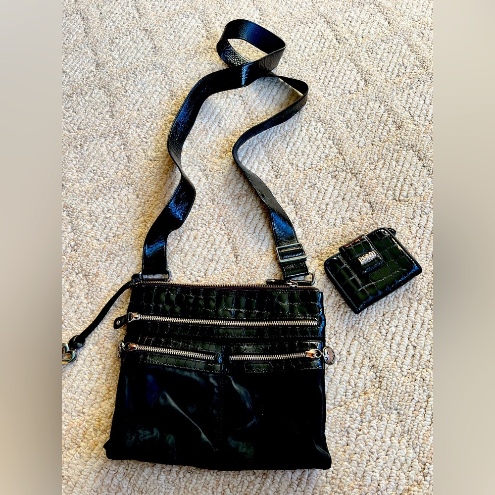 Brighton nylon and patent leather crossbody.